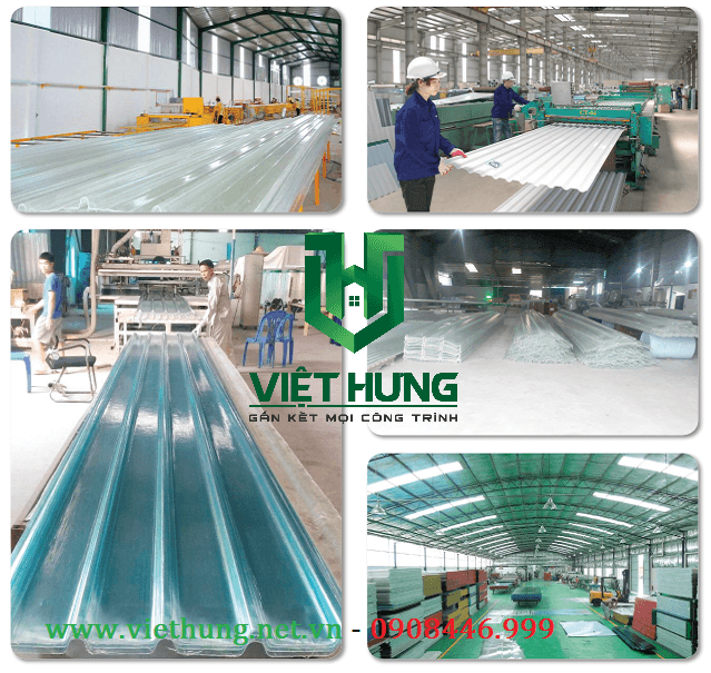 Nhà máy sản xuất tôn nhựa lấy sáng Polycarbonate Cty Việt Hưng